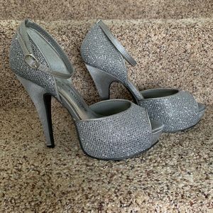 Silver Open Toe Platform Heels